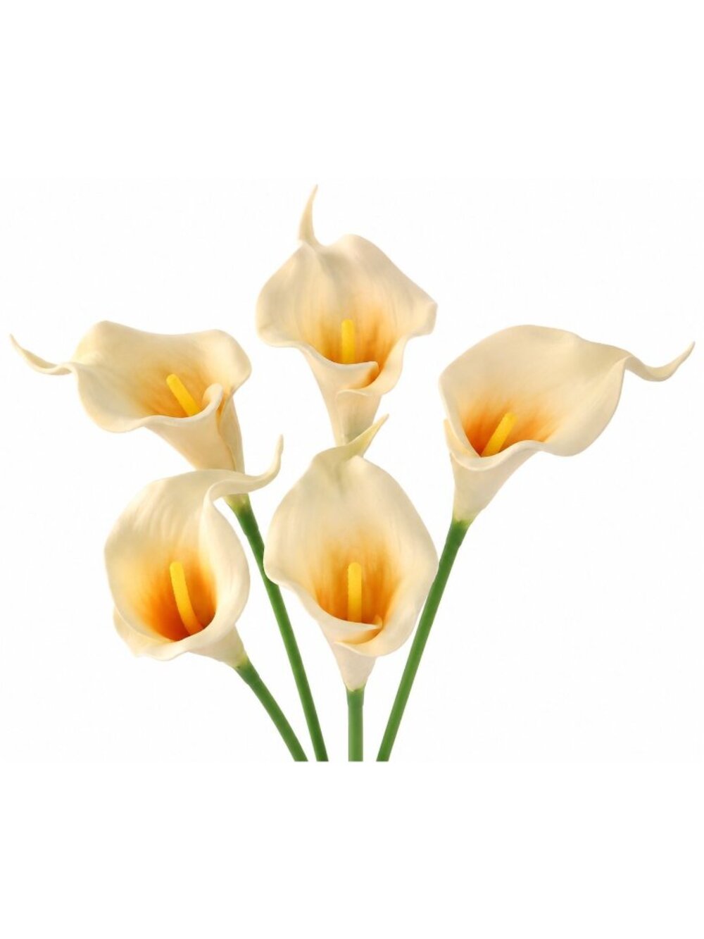 Peach Cream Calla Lily Stems Set of 5, 15 Inch Artificial Flowers, Wired Faux Fl